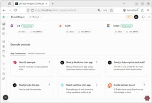 Abbildung 2: Die grafische Benutzeroberfl&auml;che von Supabase integriert einen Tabelleneditor und offeriert zahlreiche Beispielprojekte.