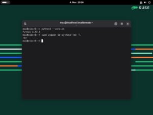 Abbildung 4: GNOME&nbsp;48 tritt an die Stelle von GNOME&nbsp;45, hier mit gestartetem Terminal und Python-3-Interpreter.