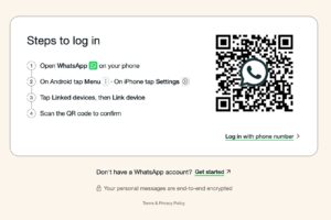 Abbildung 1: WhatsApp im Browser bringt zunächst einen QR-Code zur Registrierung.