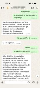 Abbildung 5: In der Original-App auf dem Smartphone erscheint der Bot unter dem Kürzel des angemeldeten Users.