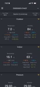 Abbildung 3: Die offizielle Ecowitt-Smartphone-App zeigt Temperaturen und weitere Daten an.