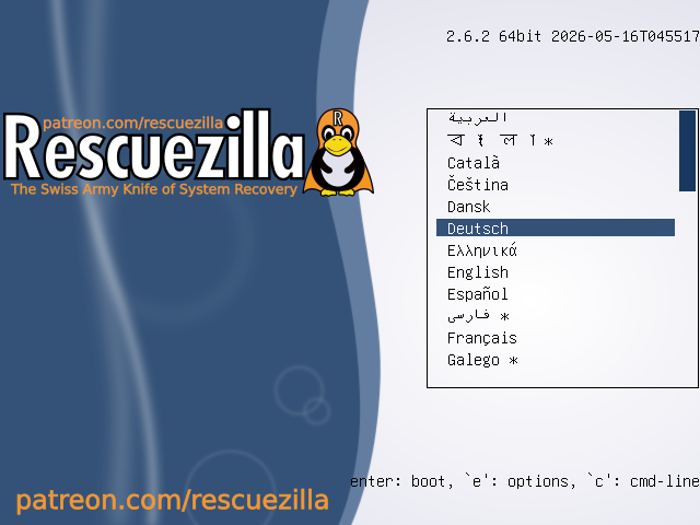 Boot-Bildschirm von Rescuezilla 2.6.2
