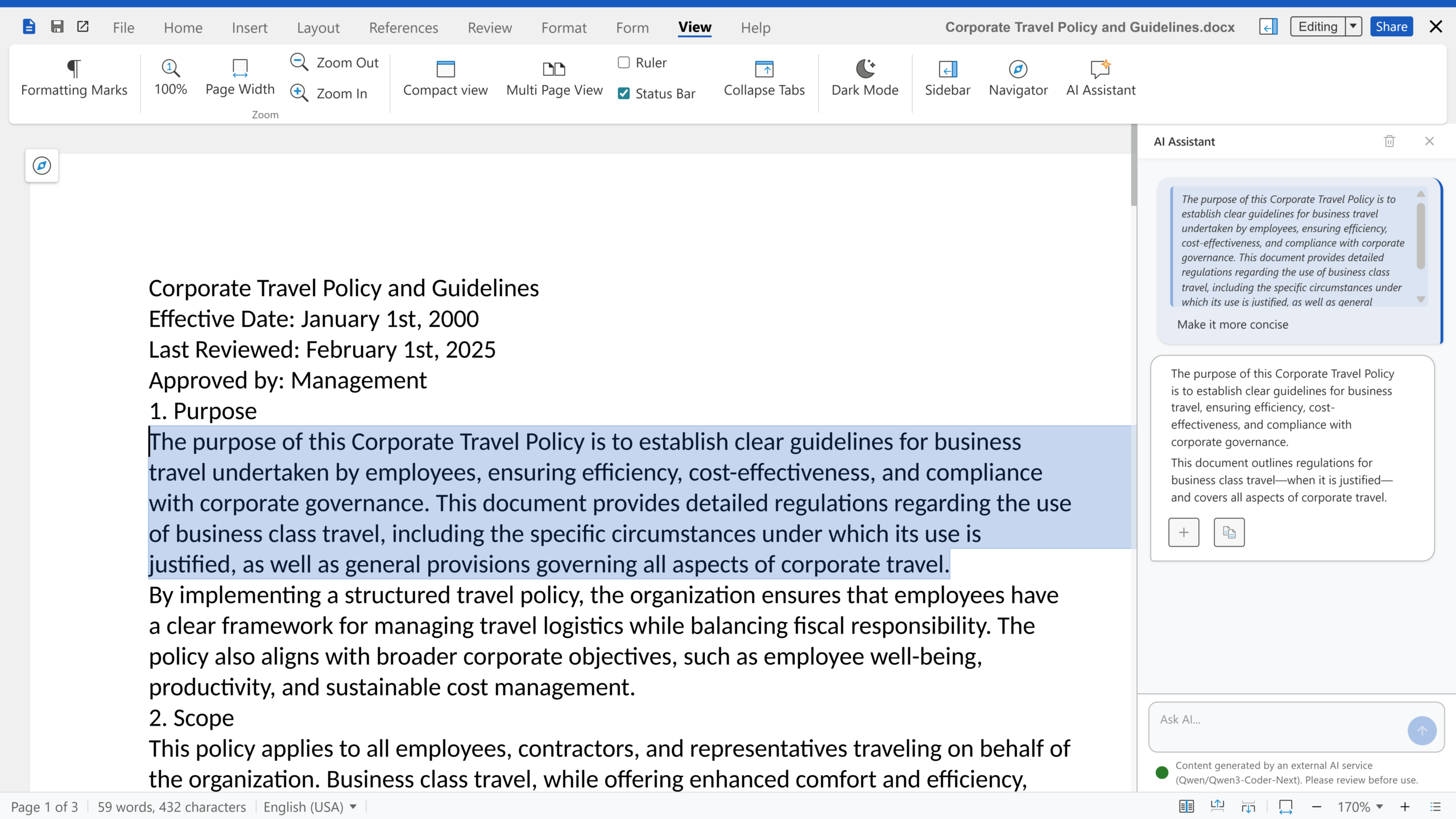 KI-Chat-Seitenleiste in Nextcloud Office mit Collabora