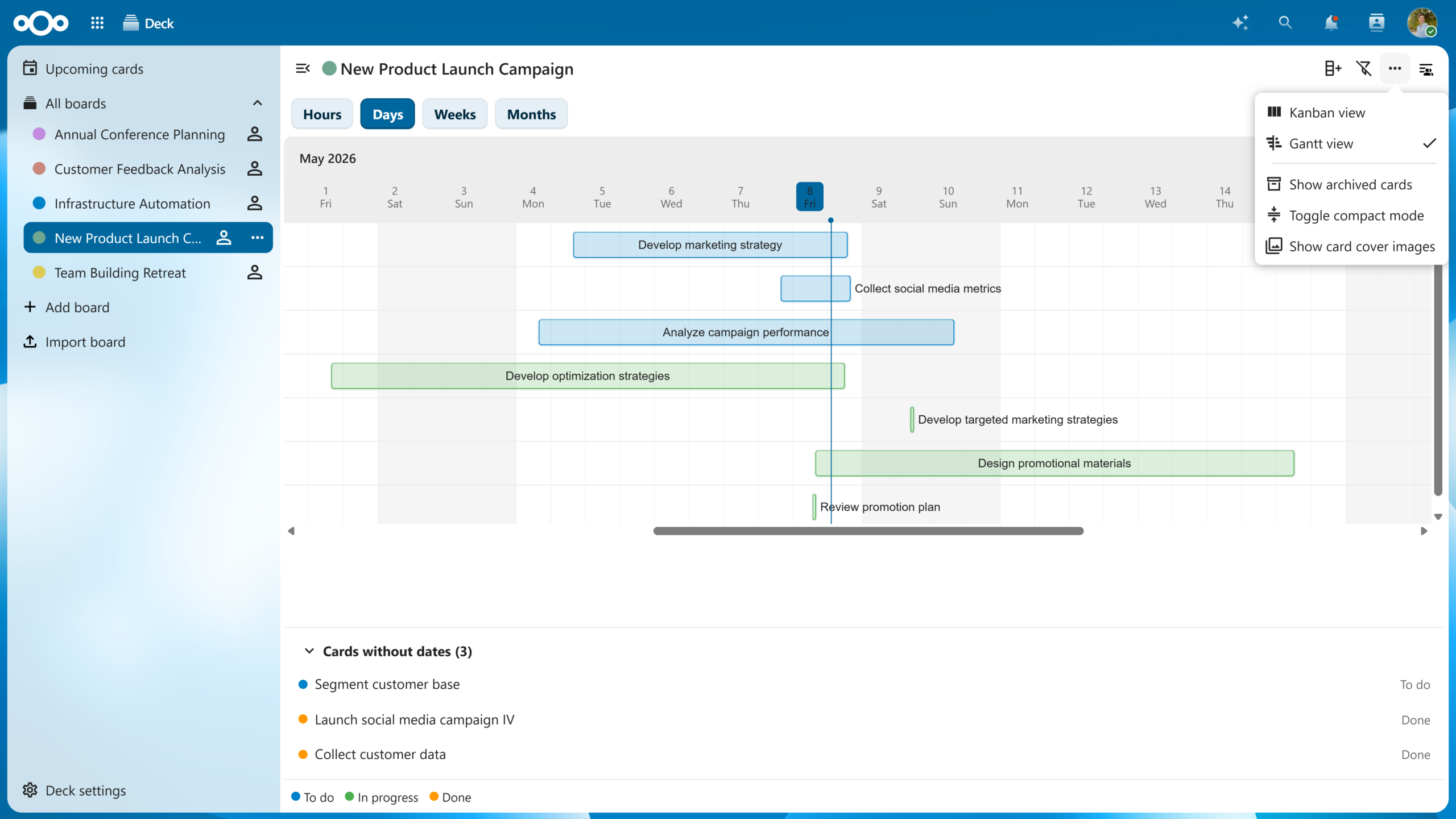 Gantt-Ansicht in Nextcloud Deck
