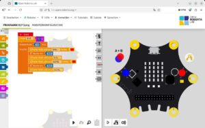 Abbildung 1: Der Simulator zeigt, ob das zusammegeklickte Programm auf der linken Seite wie erwartet funktioniert.